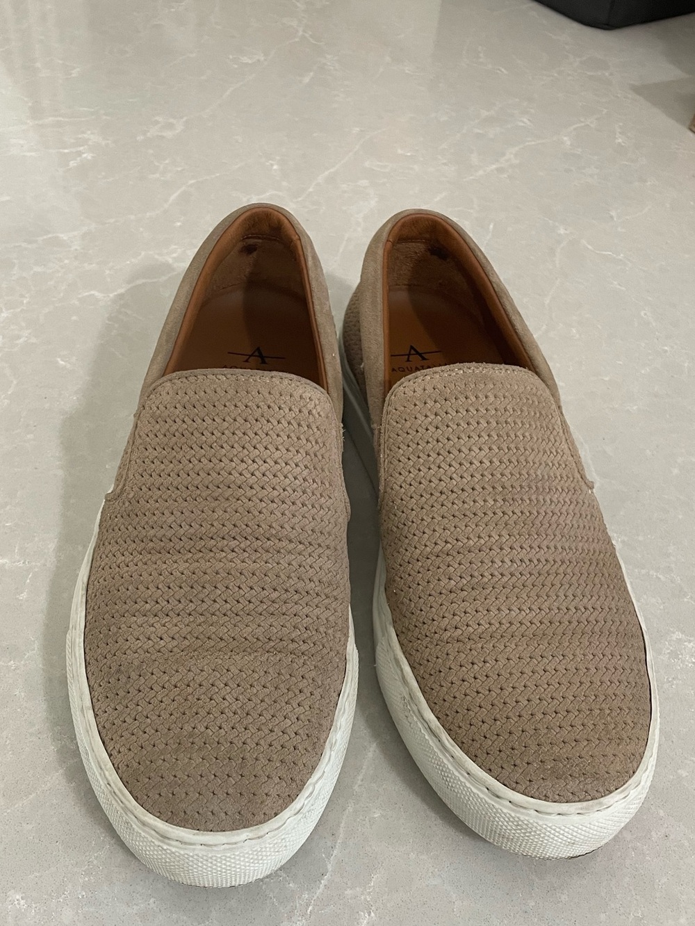 Aquatalia Womens Size 8 Brown Woven Suede Slip-On Sneakers Made In Italy